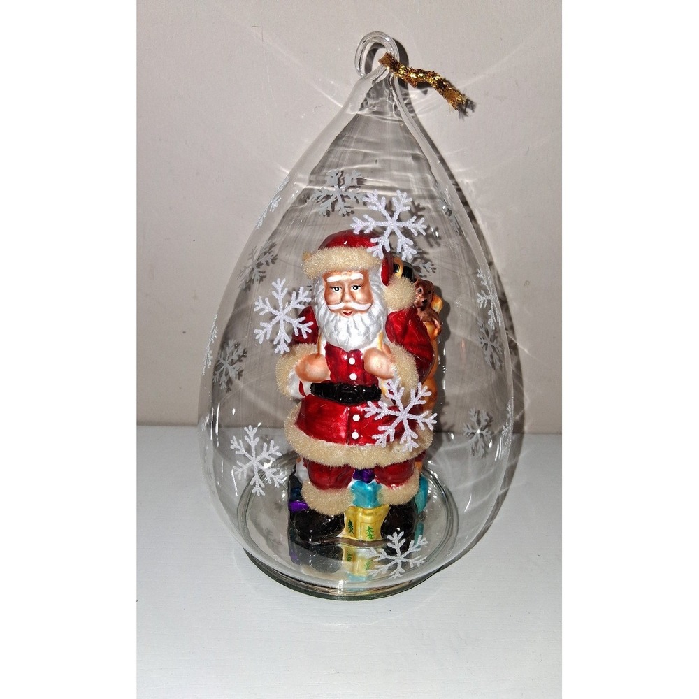 Sorelle Santa Tear Drop Ornament Lighted Glass Snowflake Christmas 9"